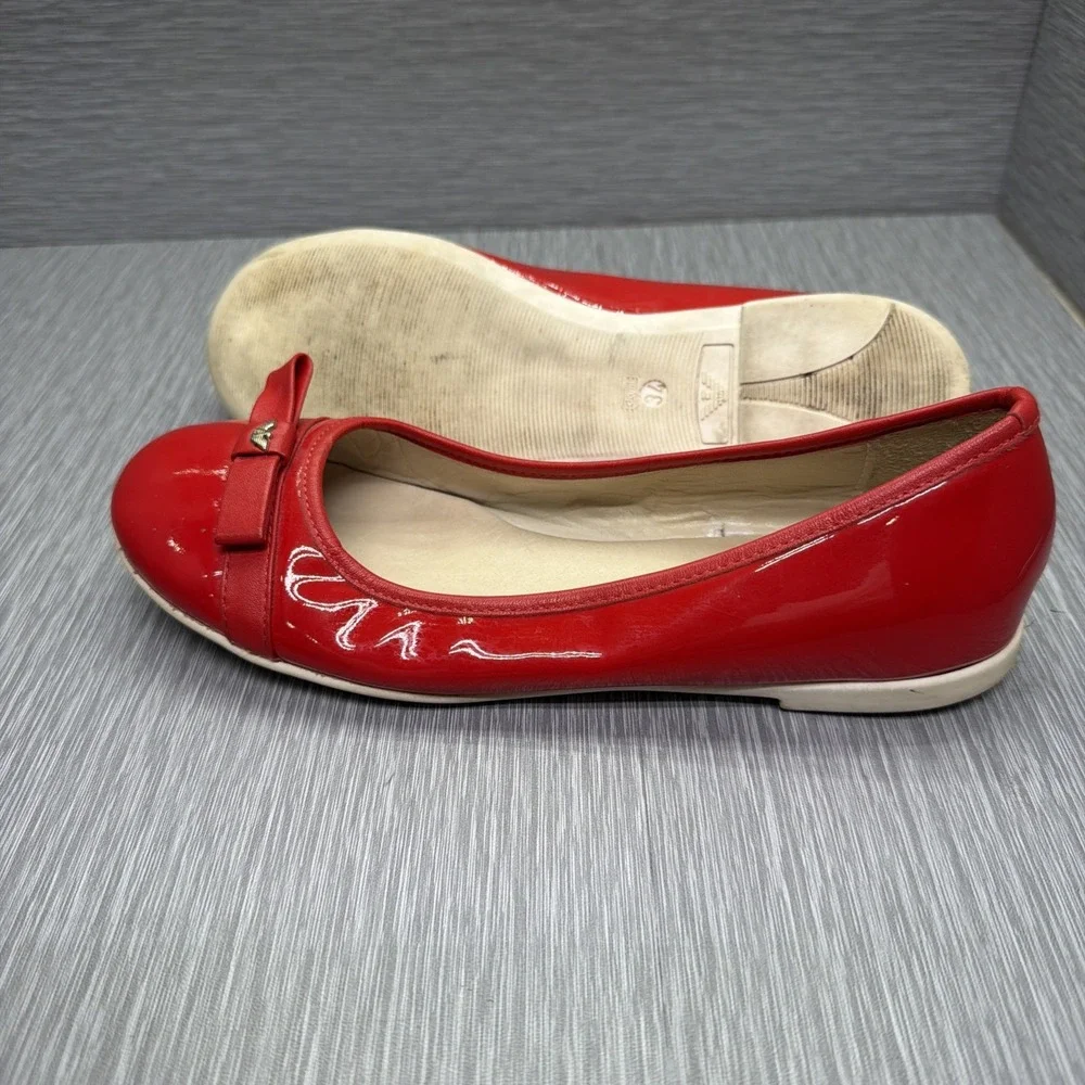Girls Red Patent Leather Ballet Flats Armani Designer Slip On Shoes EU 34 US 3-4